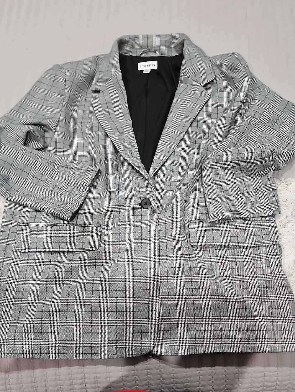 Steve Madden Gray Plaid Single-Button Blazer